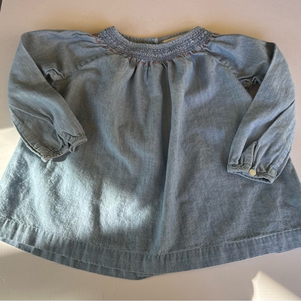 Ralph Lauren Baby Girl's Chambray Jean Long Sleeve Blouse Top Blue 24 Months - Picture 2 of 9